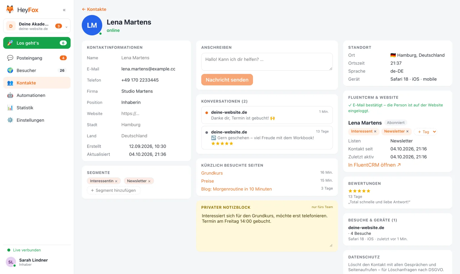 HeyFox app contact profile