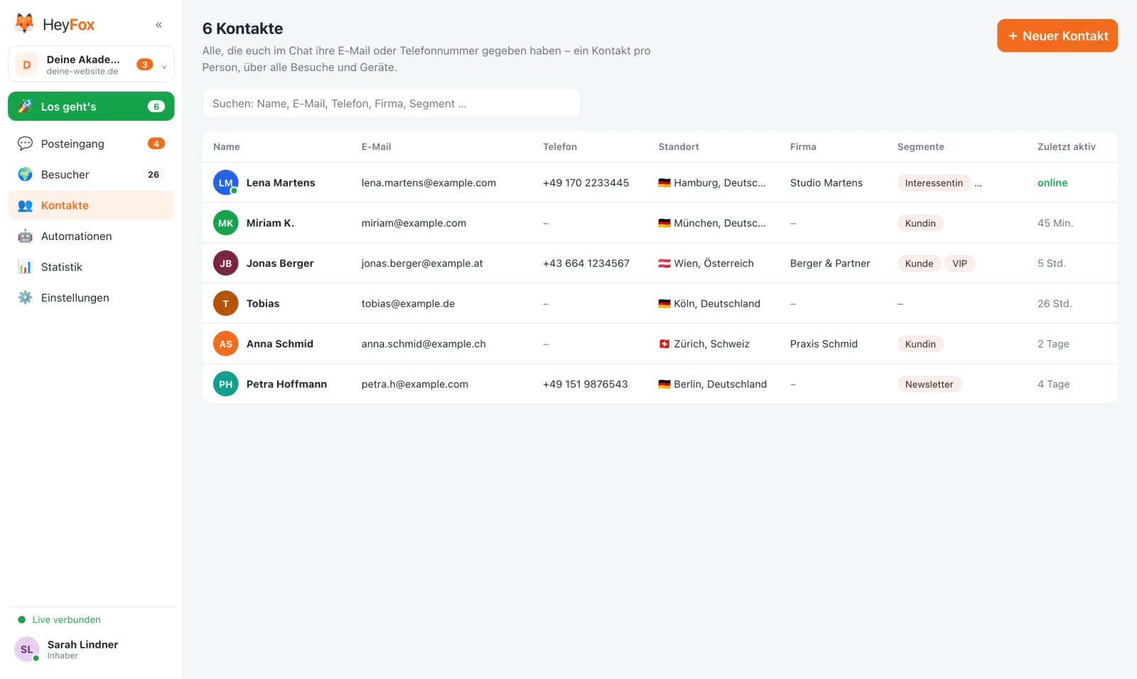 HeyFox app contacts