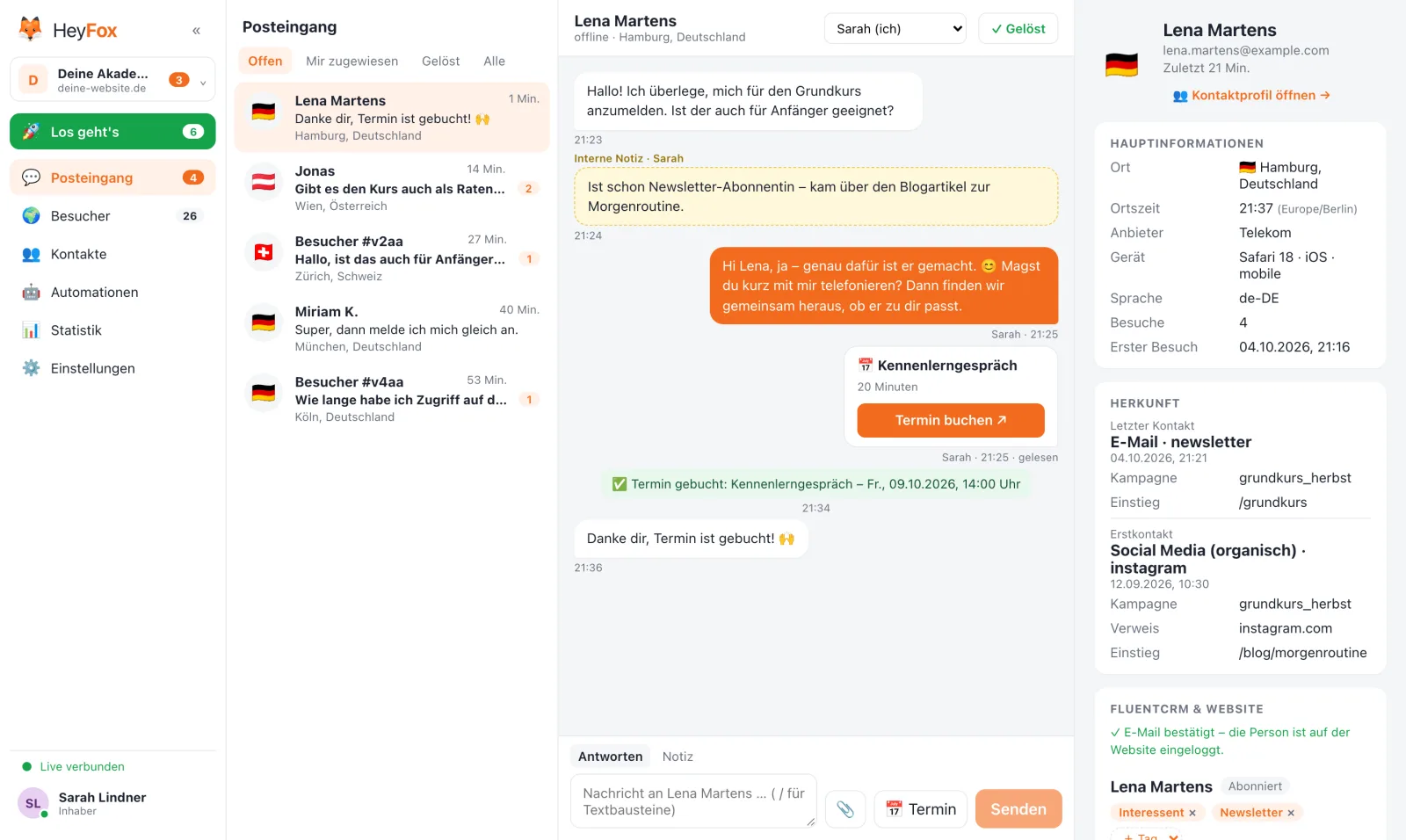 HeyFox app inbox
