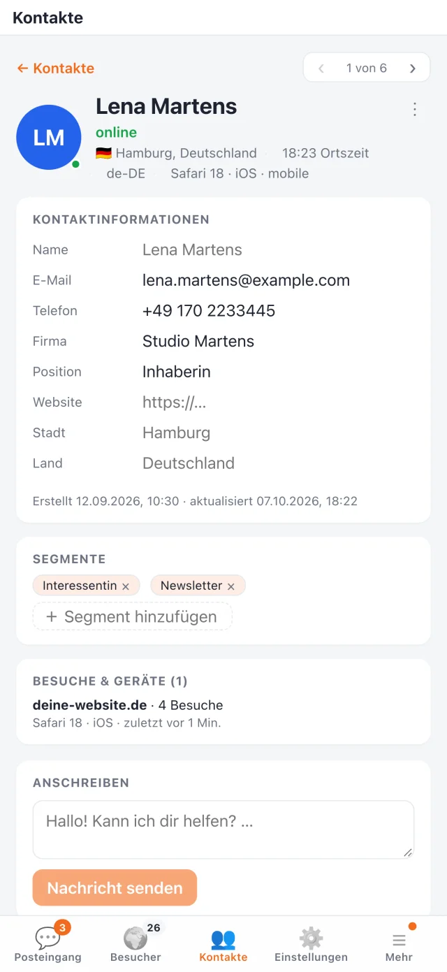 HeyFox-App am iPhone: Kontaktprofil