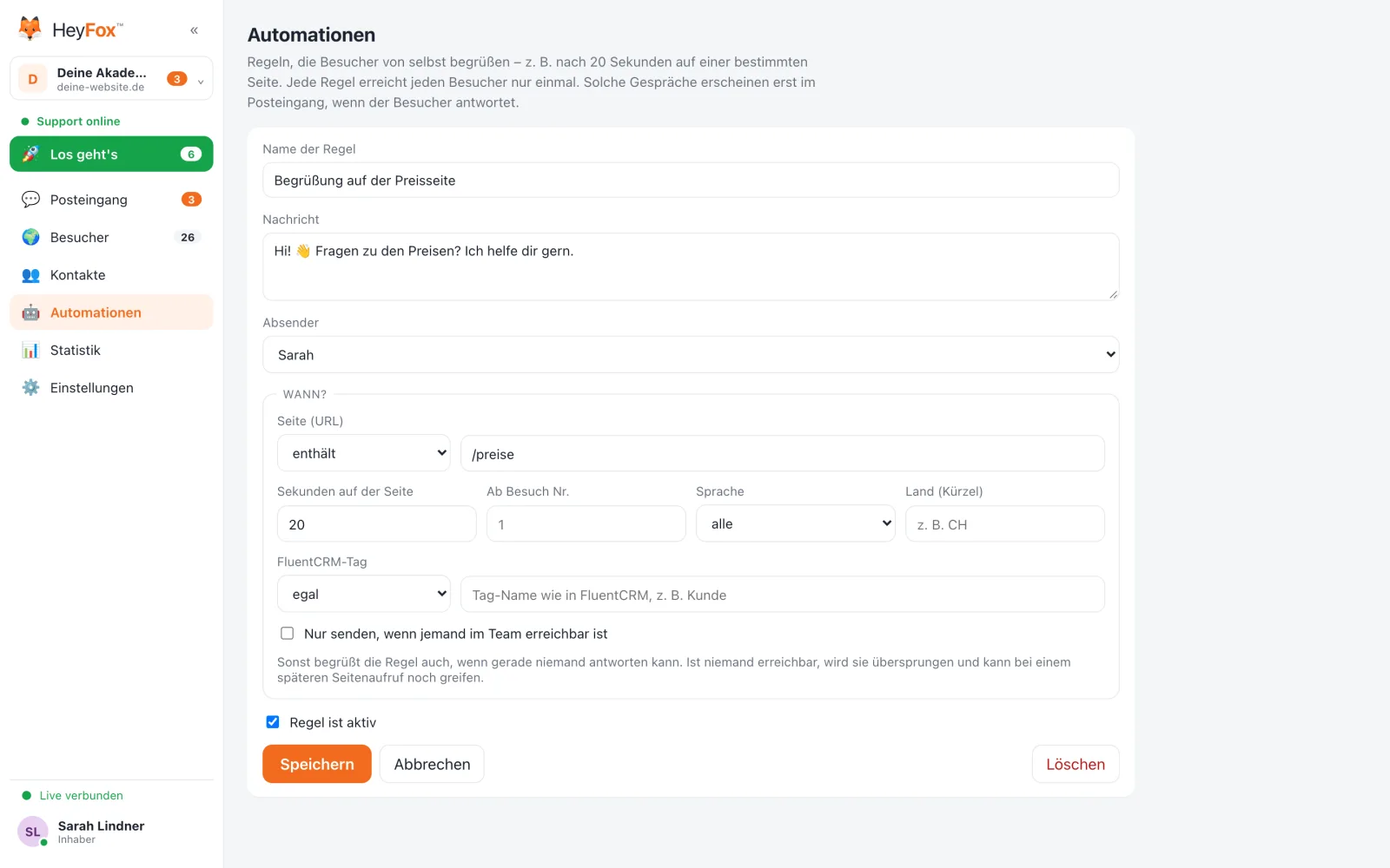 HeyFox: Eine Regel bearbeiten