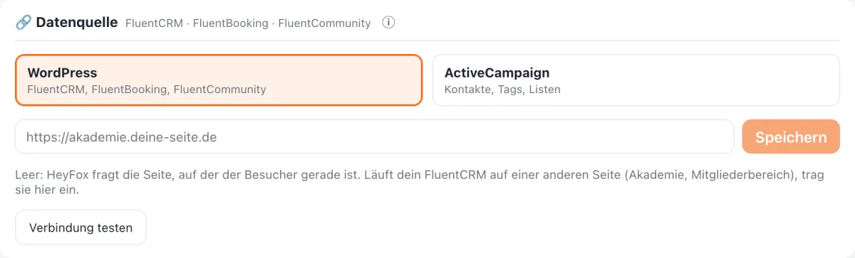 HeyFox: Die Datenquelle: WordPress oder ActiveCampaign