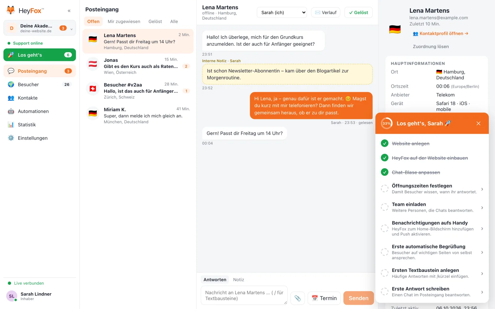 HeyFox: Die Checkliste „Los geht’s“ mit Fortschrittsring